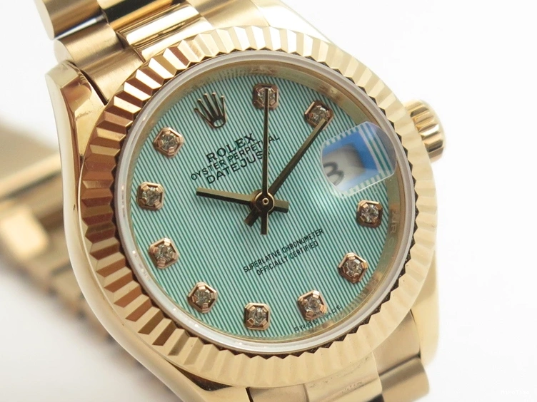 MiroTime 0210 Flexible DateJust 28mm RG BP Maker Best Edition Ice Blue Diam Dial Fluted Bezel On RG Bracelet ETA 3444